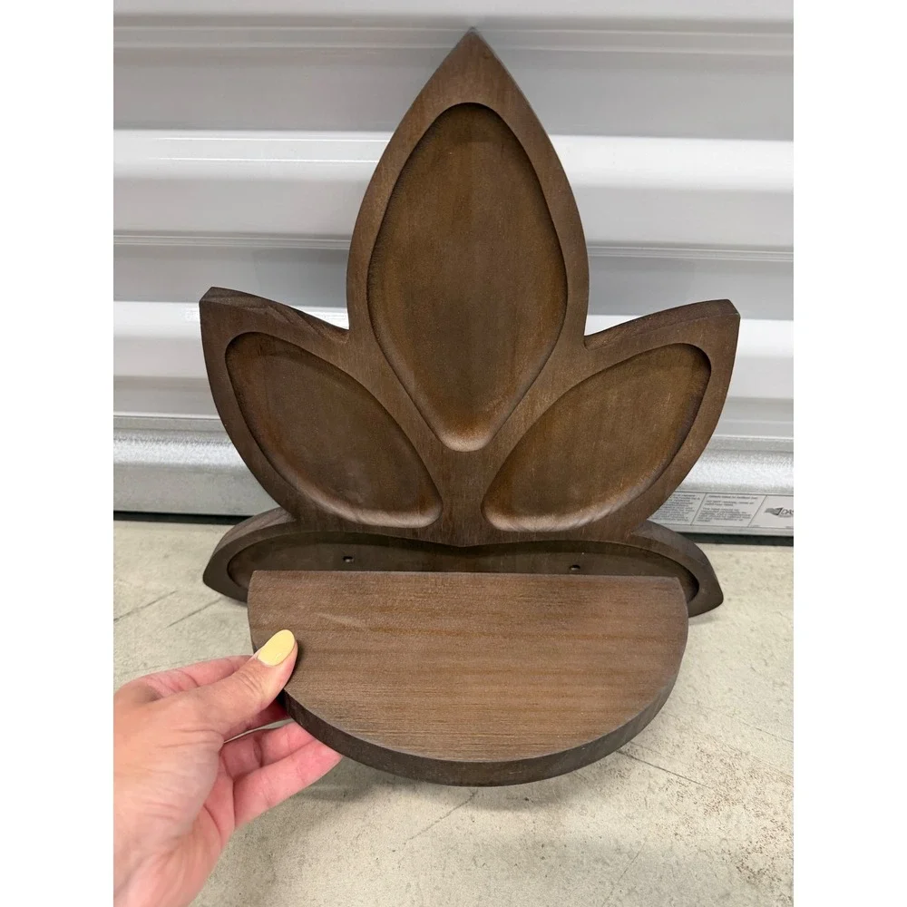 Lotus Flower Wood Wall Shelf Floating Crystal Display Boho Meditation Decor Brow